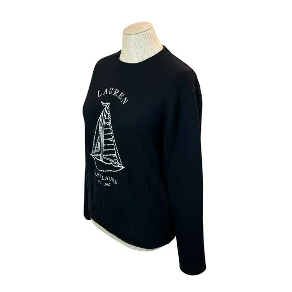 Lauren Ralph Lauren Cotton Knit Sweater Embroidered Sailboat Design Womens Large - Picture 5 of 10